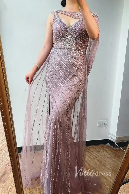 Vintage Beaded 20s Party Dress with Slit Overskirt Prom Dress FD2382-Evening Dresses 2025 -Viniodress-Mauve-US 2-