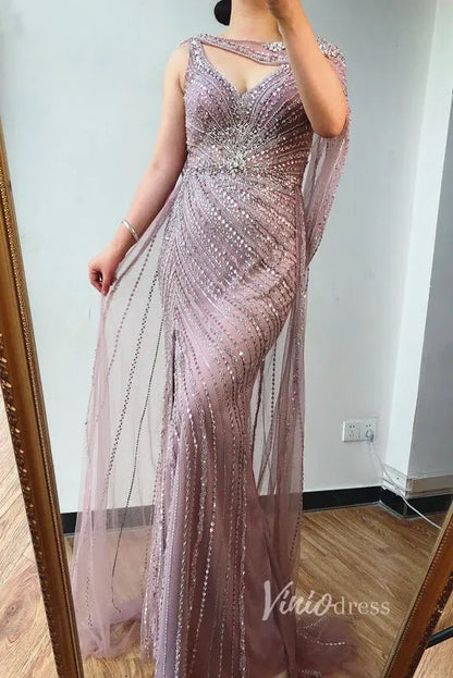 Vintage Beaded 20s Party Dress with Slit Overskirt Prom Dress FD2382-Evening Dresses 2025 -Viniodress-Mauve-US 2-