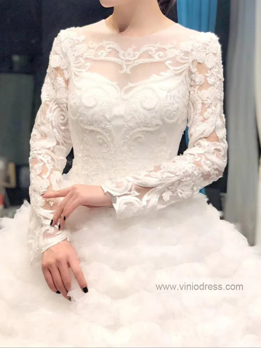 Vintage Beaded Ball Gown Wedding Dresses with Sleeves VW1147-wedding dresses-Viniodress-Viniodress