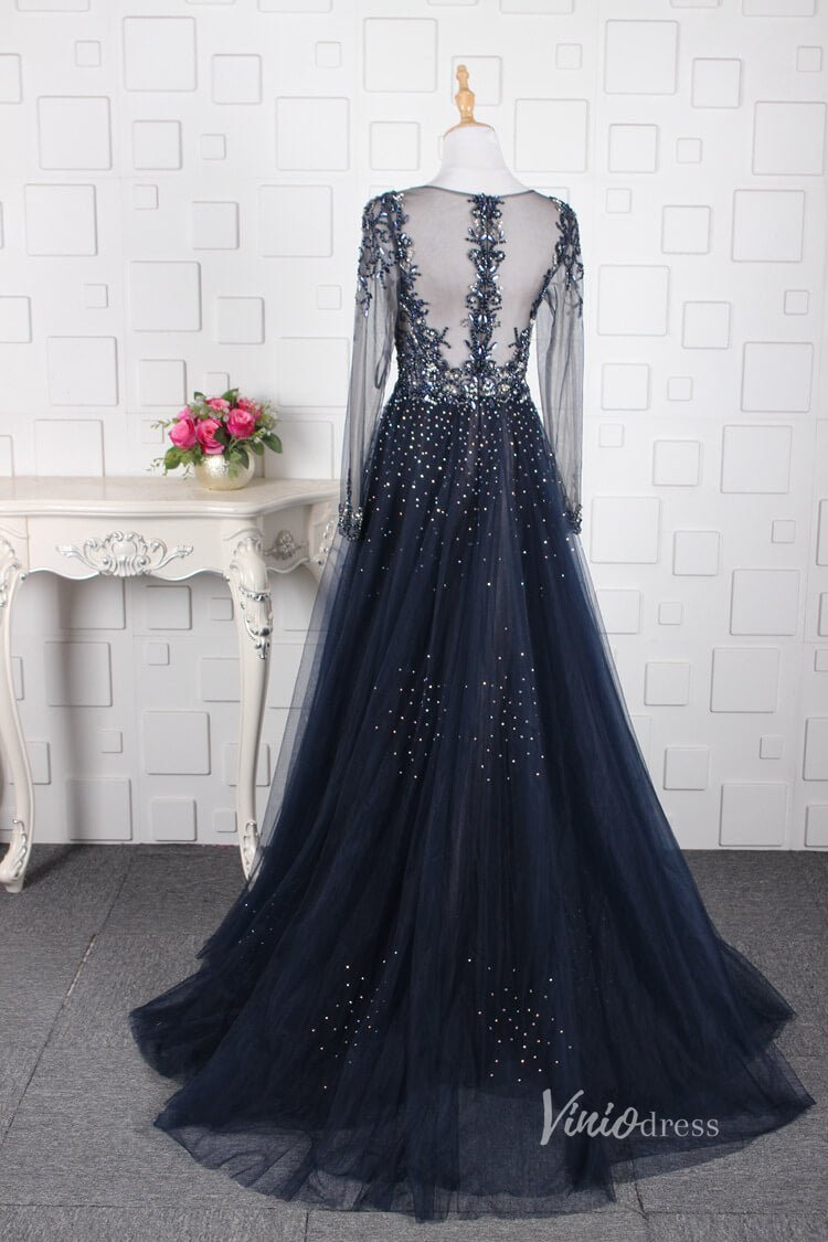 Vintage Beaded Evening Dresses Long Sleeve Overskirt Formal Dress FD2671-Evening Dresses 2025 -Viniodress-Pink-US 2-