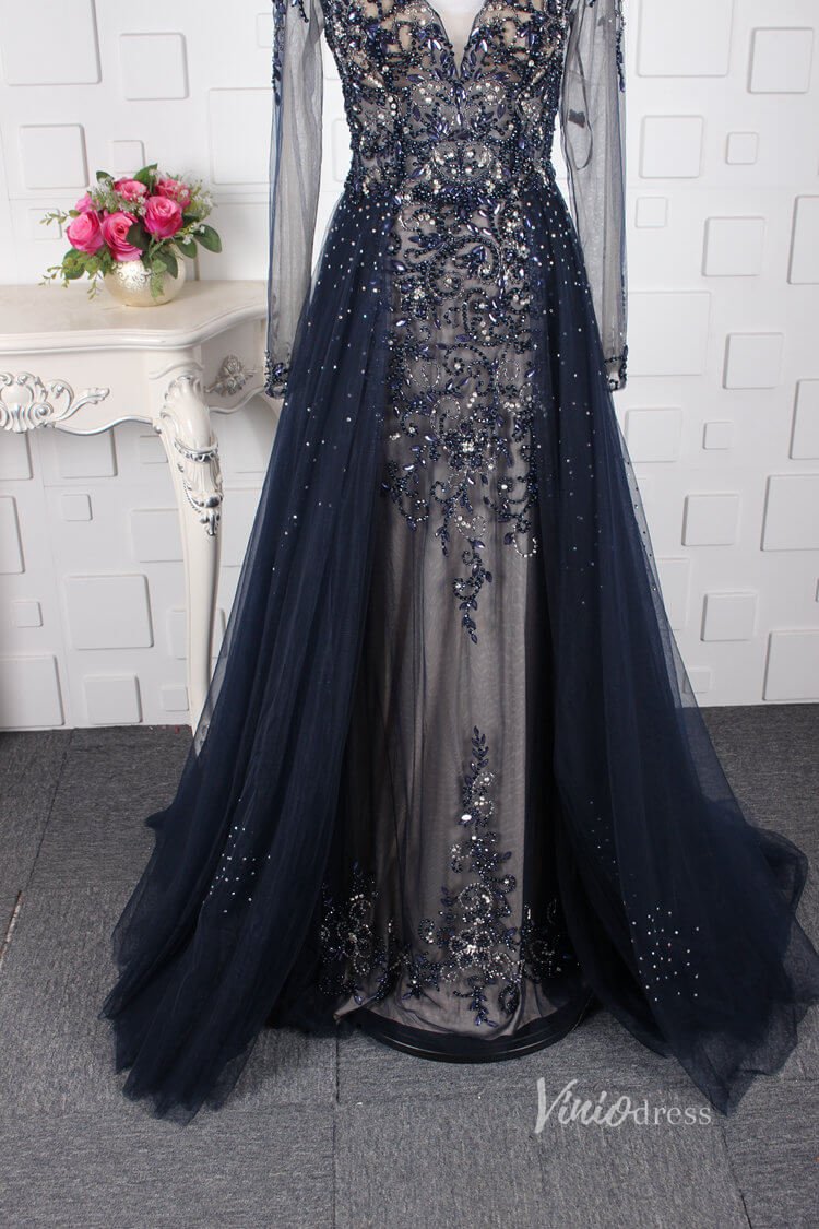 Vintage Beaded Evening Dresses Long Sleeve Overskirt Formal Dress FD2671-Evening Dresses 2025 -Viniodress-Pink-US 2-