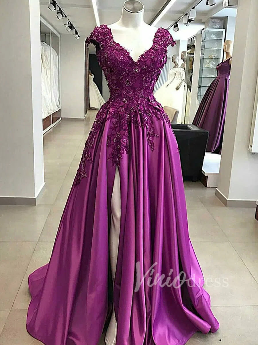Vintage Beaded Floral Prom Dresses with Slit FD1565-prom dresses 2025 -Viniodress-Magenta-Custom Size-