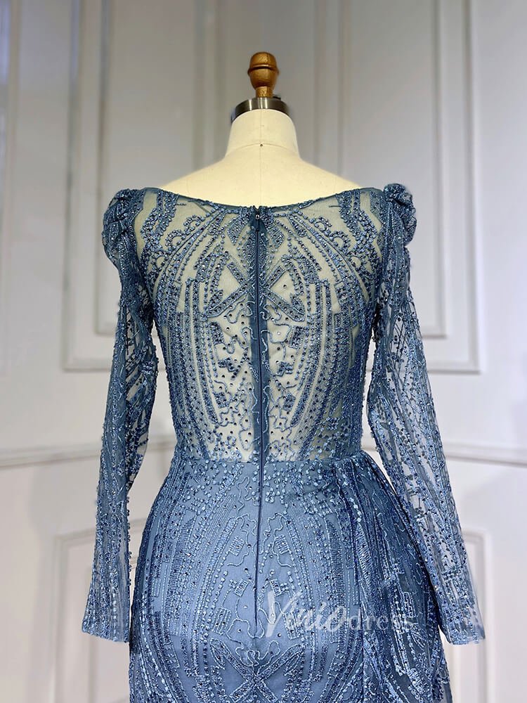 Vintage Beaded Lace Evening Dresses Long Sleeve Mother of Bride Dress 20030-Evening Dresses 2025 -Viniodress-As Picture-US 2-