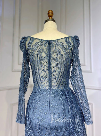 Vintage Beaded Lace Evening Dresses Long Sleeve Mother of Bride Dress 20030-Evening Dresses 2025 -Viniodress-As Picture-US 2-