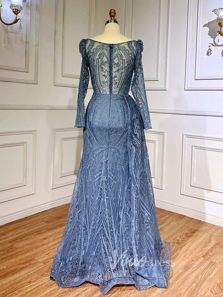Vintage Beaded Lace Evening Dresses Long Sleeve Mother of Bride Dress 20030-Evening Dresses 2025 -Viniodress-As Picture-US 2-