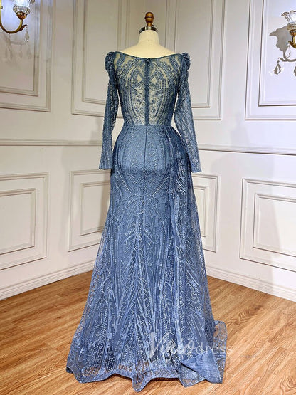 Vintage Beaded Lace Evening Dresses Long Sleeve Mother of Bride Dress 20030-Evening Dresses 2025 -Viniodress-As Picture-US 2-
