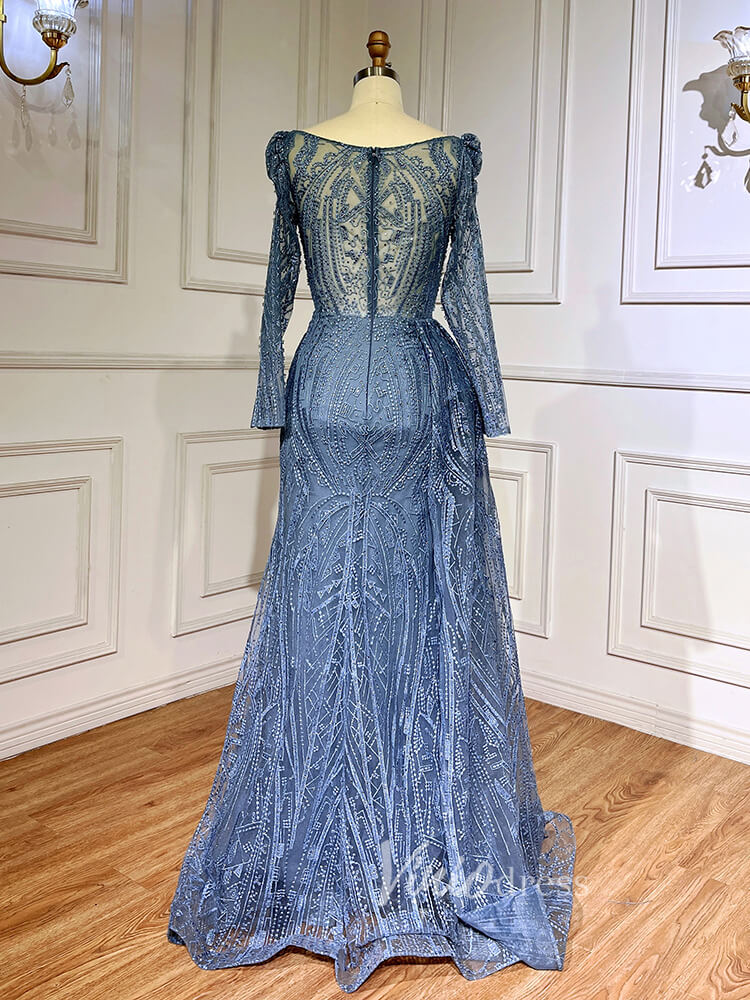 Prom Dress 2025 Vintage Beaded Lace Evening Dresses Long Sleeve Mother of Bride Dress 20030-unique prom dresses-As Picture-US 2-Viniodress