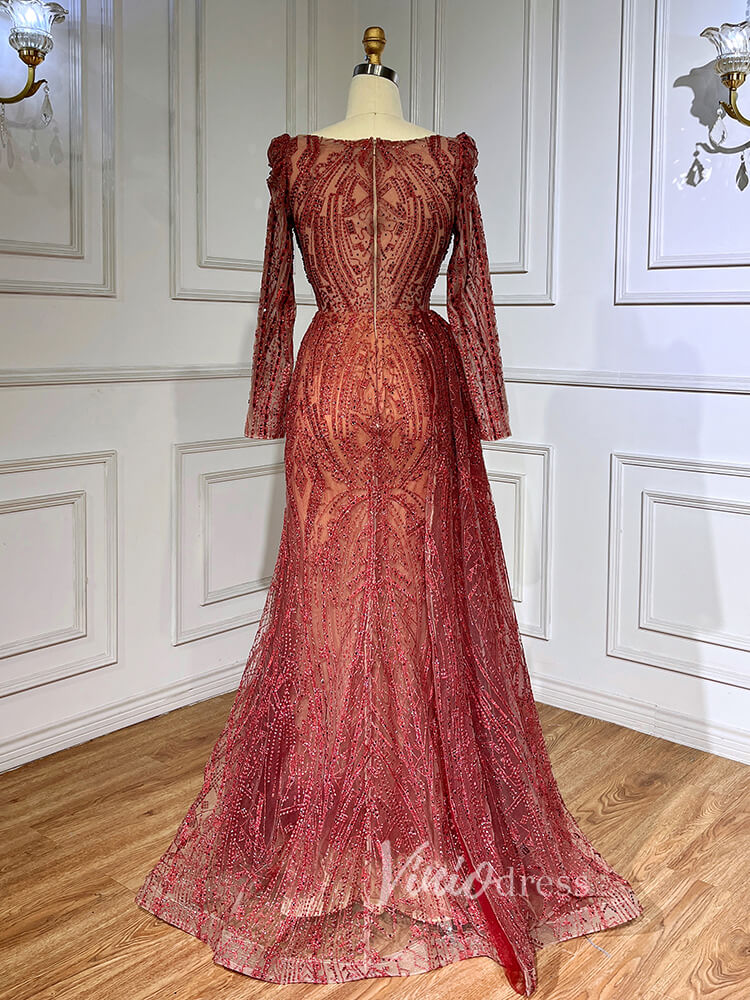 Prom Dress 2025 Vintage Beaded Lace Evening Dresses Long Sleeve Mother of Bride Dress 20030-unique prom dresses-As Picture-US 2-Viniodress