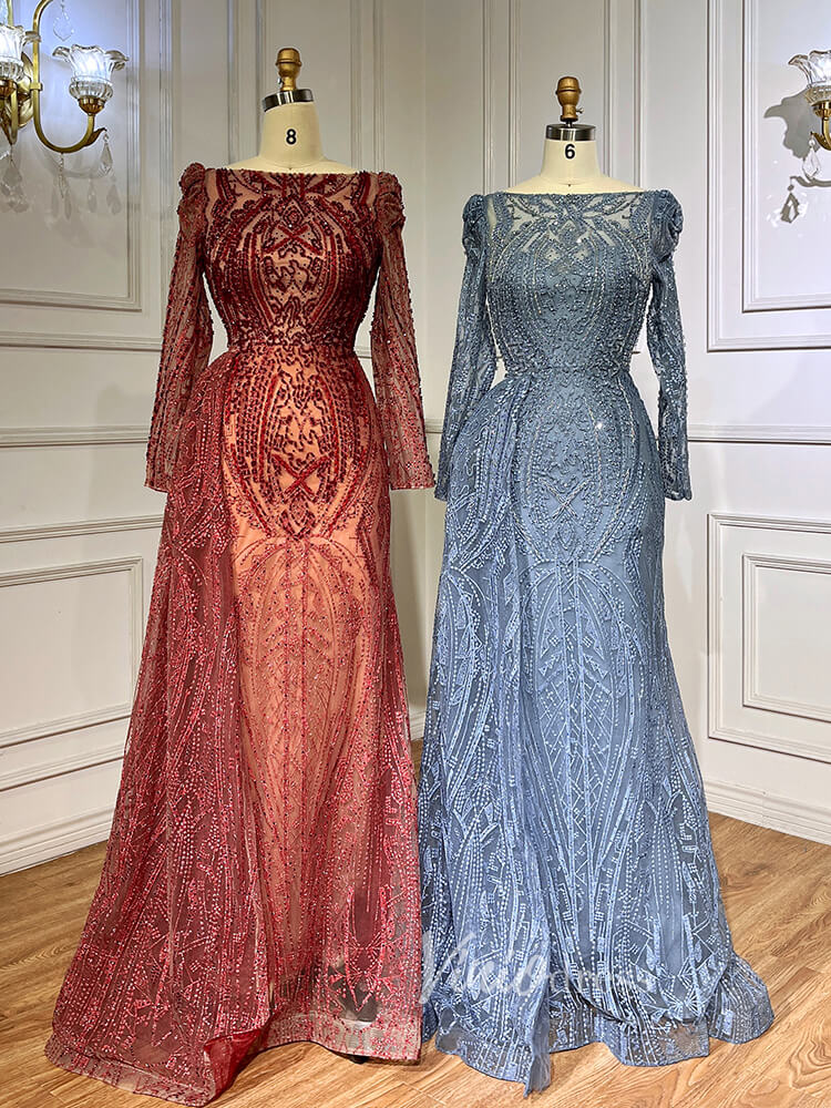 Prom Dress 2025 Vintage Beaded Lace Evening Dresses Long Sleeve Mother of Bride Dress 20030-unique prom dresses-As Picture-US 2-Viniodress