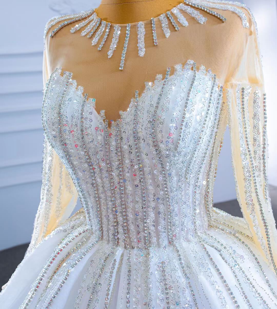 Vintage Beaded Long Sleeve Wedding Gown VW2038-wedding dresses 2025 -Viniodress-As Picture-Custom Size-