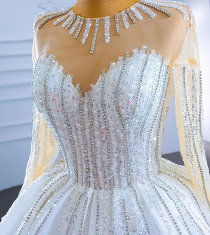 Vintage Beaded Long Sleeve Wedding Gown VW2038-wedding dresses 2025 -Viniodress-As Picture-Custom Size-