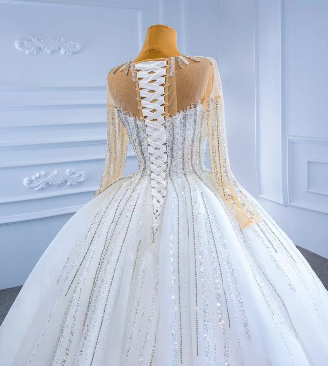 Vintage Beaded Long Sleeve Wedding Gown VW2038-wedding dresses 2025 -Viniodress-As Picture-Custom Size-