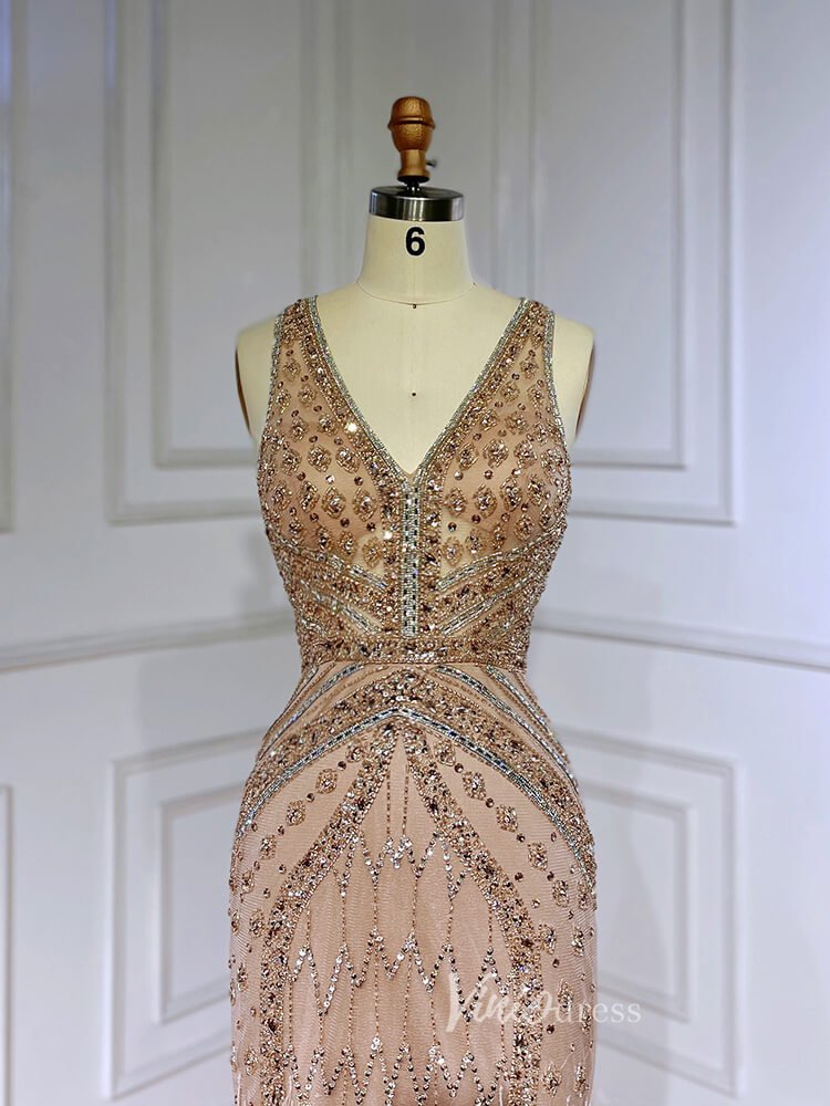 Vintage Beaded Mermaid Feather Prom Dresses 1920s Evening Dress 20065-Evening Dresses 2025 -Viniodress-As Picture-US 2-