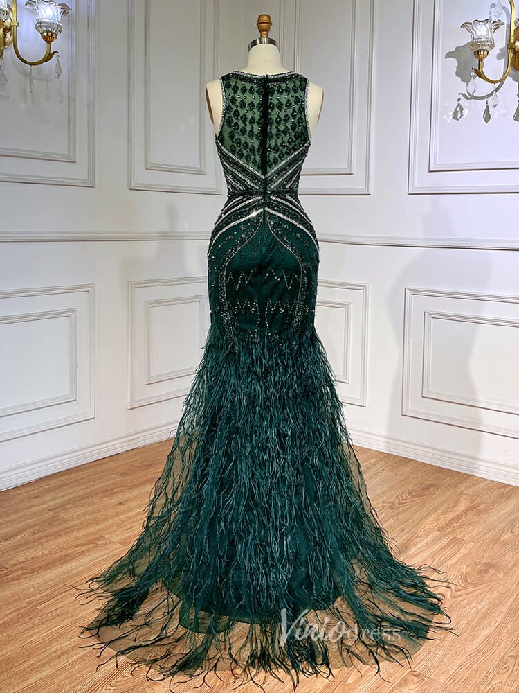 Vintage Beaded Mermaid Feather Prom Dresses 1920s Evening Dress 20065-Evening Dresses 2025 -Viniodress-As Picture-US 2-