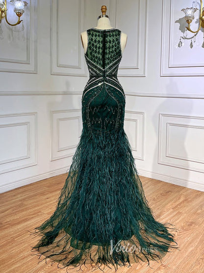 Vintage Beaded Mermaid Feather Prom Dresses 1920s Evening Dress 20065-Evening Dresses 2025 -Viniodress-As Picture-US 2-