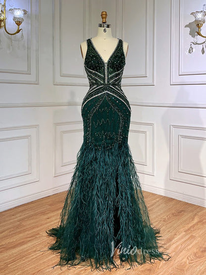 Vintage Beaded Mermaid Feather Prom Dresses 1920s Evening Dress 20065-Evening Dresses 2025 -Viniodress-Green-US 2-