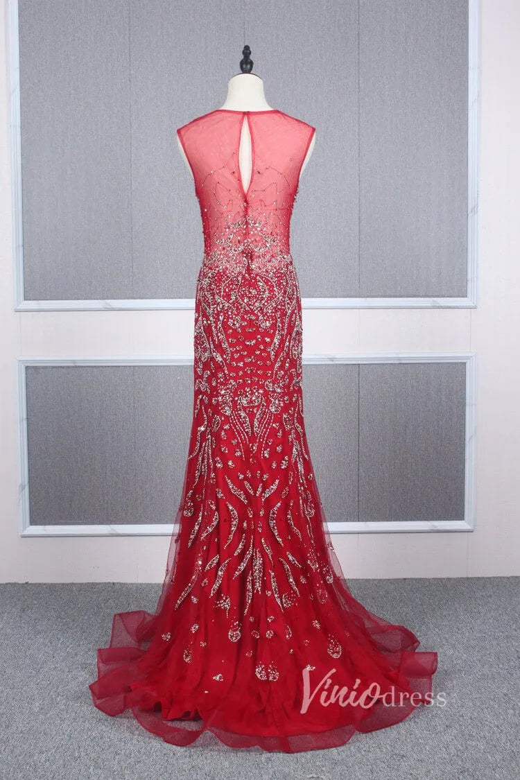 Vintage Beaded Prom Dress Sheath Pageant Fromal Dress FD2818-Evening Dresses 2025 -Viniodress-Red-US 2-