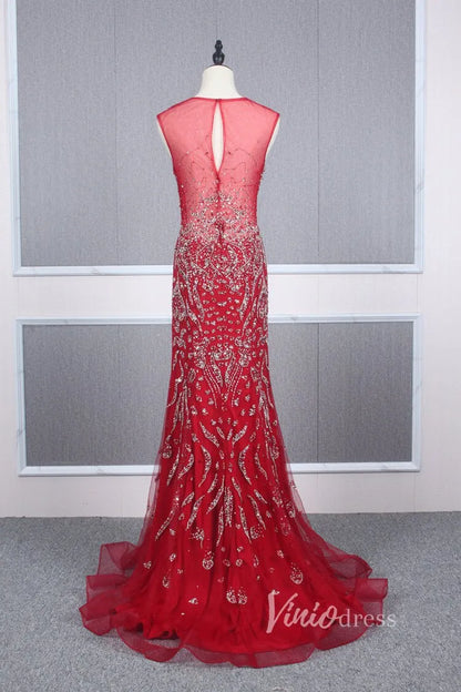 Vintage Beaded Prom Dress Sheath Pageant Fromal Dress FD2818-Evening Dresses 2025 -Viniodress-Red-US 2-