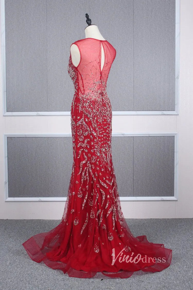 Vintage Beaded Prom Dress Sheath Pageant Fromal Dress FD2818-Evening Dresses 2025 -Viniodress-Red-US 2-