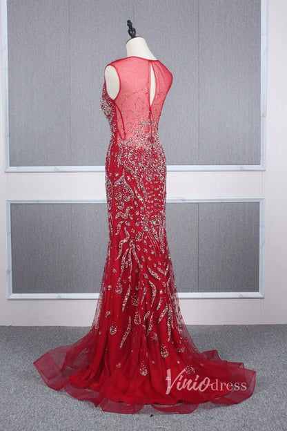 Vintage Beaded Prom Dress Sheath Pageant Fromal Dress FD2818-Evening Dresses 2025 -Viniodress-Red-US 2-