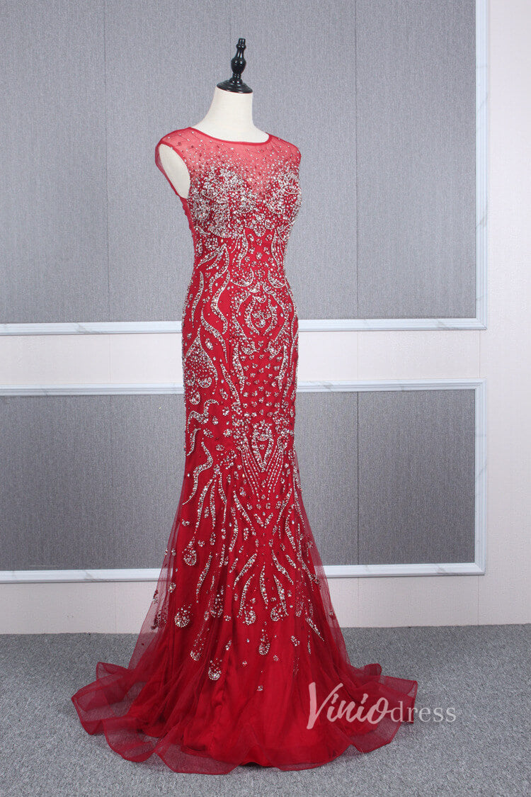 Prom Dress 2025 Vintage Beaded Prom Dress Sheath Pageant Fromal Dress FD2818-unique prom dresses-Red-US 2-Viniodress