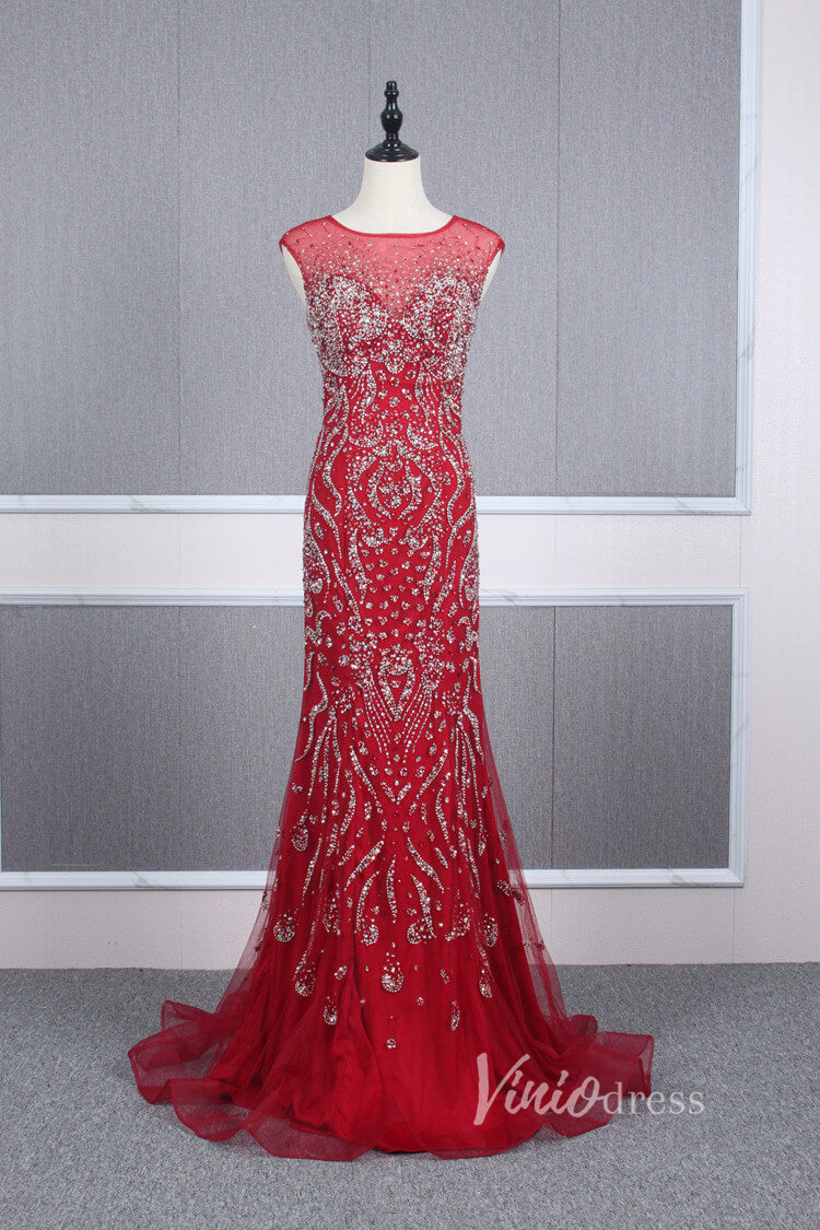 Prom Dress 2025 Vintage Beaded Prom Dress Sheath Pageant Fromal Dress FD2818-unique prom dresses-Red-US 2-Viniodress