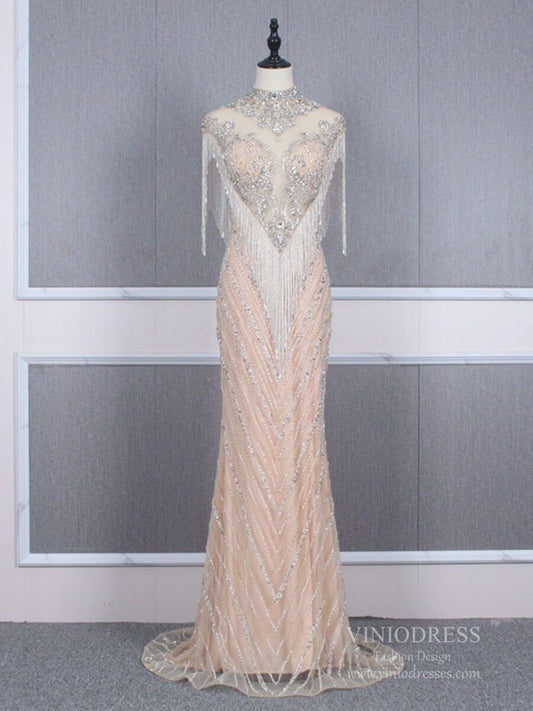 Prom Dress 2025 Vintage Beaded Prom Dresses Mermaid 20s Party Dress FD2466-unique prom dresses-Champagne-US 2-Viniodress