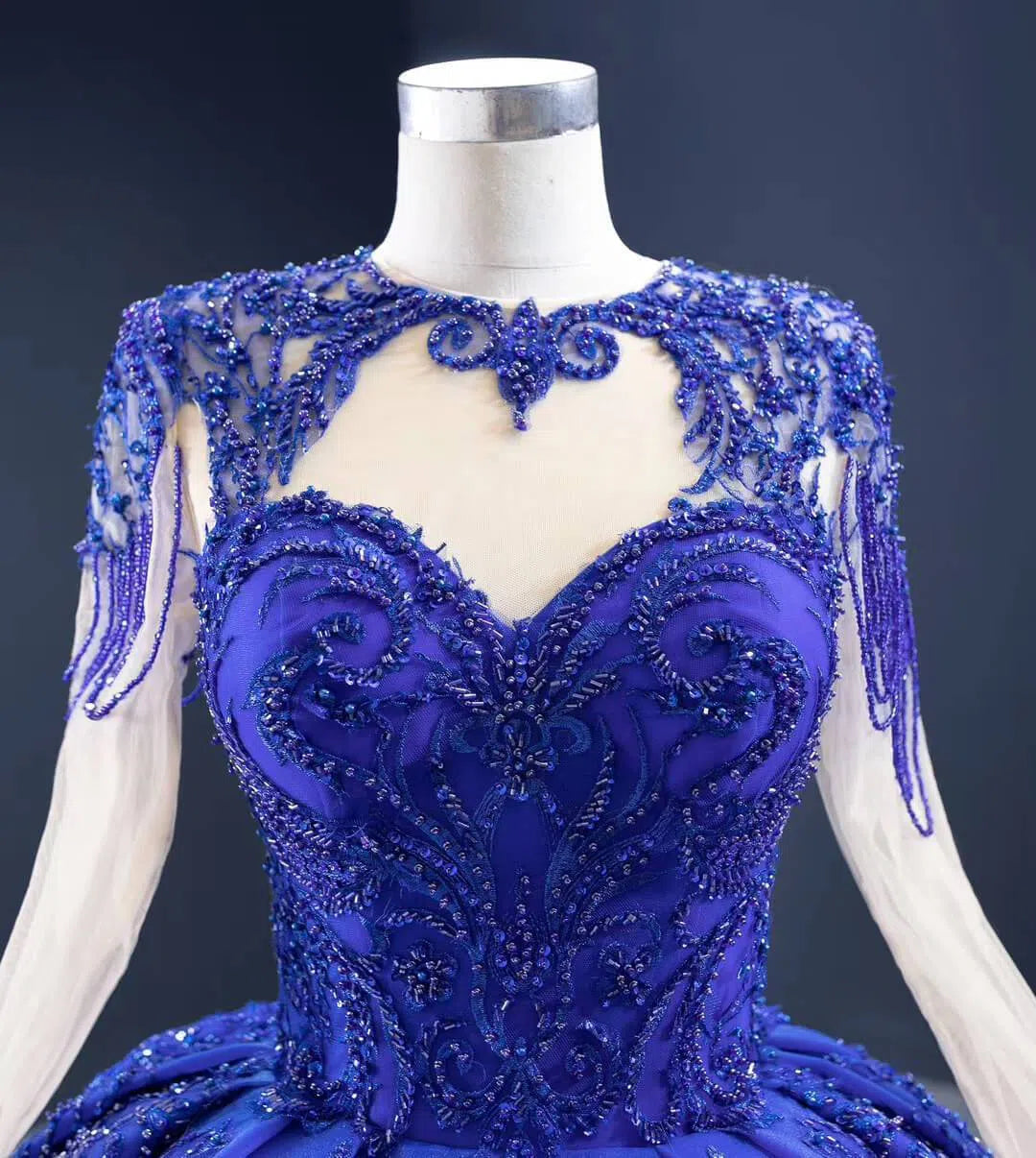 Vintage Beaded Quinceanera Dresses Long Sleeve Ball Gown Prom Dress viniodress-Quinceanera Dresses 2025 -Viniodress-Dusty Rose-Custom Size-