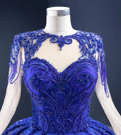 Vintage Beaded Quinceanera Dresses Long Sleeve Ball Gown Prom Dress viniodress-Quinceanera Dresses 2025 -Viniodress-Dusty Rose-Custom Size-