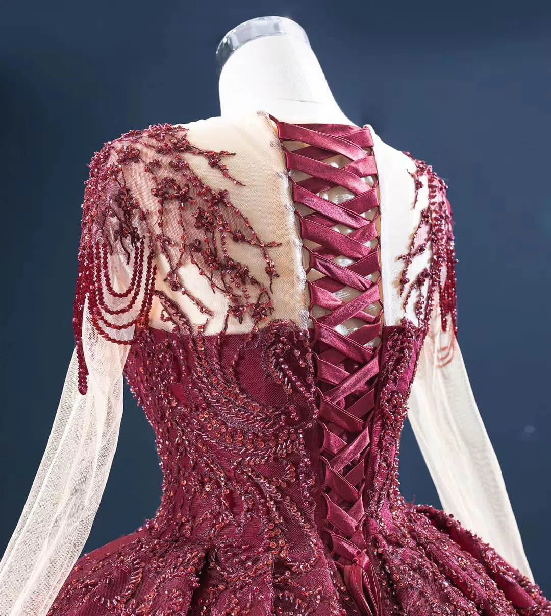 Vintage Beaded Quinceanera Dresses Long Sleeve Ball Gown Prom Dress viniodress-Quinceanera Dresses 2025 -Viniodress-Dusty Rose-Custom Size-