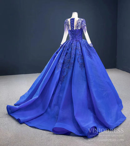 Vintage Beaded Quinceanera Dresses Long Sleeve Ball Gown Prom Dress viniodress-Quinceanera Dresses 2025 -Viniodress-Dusty Rose-Custom Size-