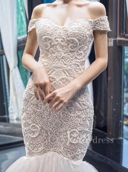 Vintage Beaded Trumpet Wedding Dresses Chapel Train VW1265-wedding dresses 2025 -Viniodress-Ivory-Custom Size-