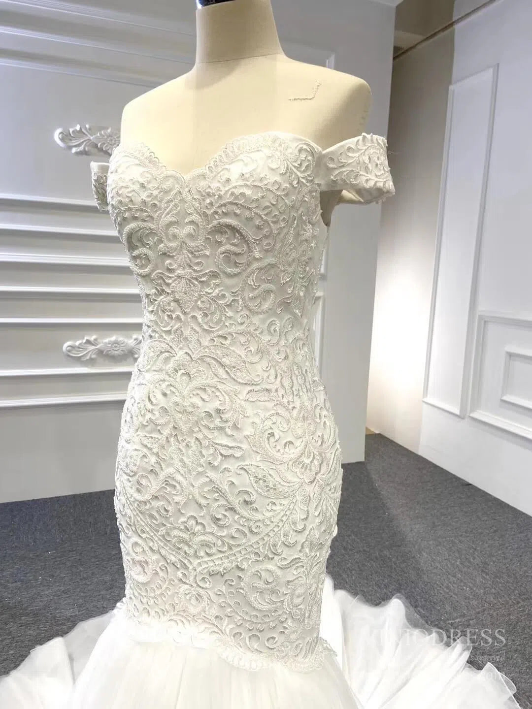 Vintage Beaded Trumpet Wedding Dresses Chapel Train VW1265-wedding dresses 2025 -Viniodress-Ivory-Custom Size-