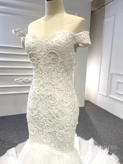 Vintage Beaded Trumpet Wedding Dresses Chapel Train VW1265-wedding dresses 2025 -Viniodress-Ivory-Custom Size-