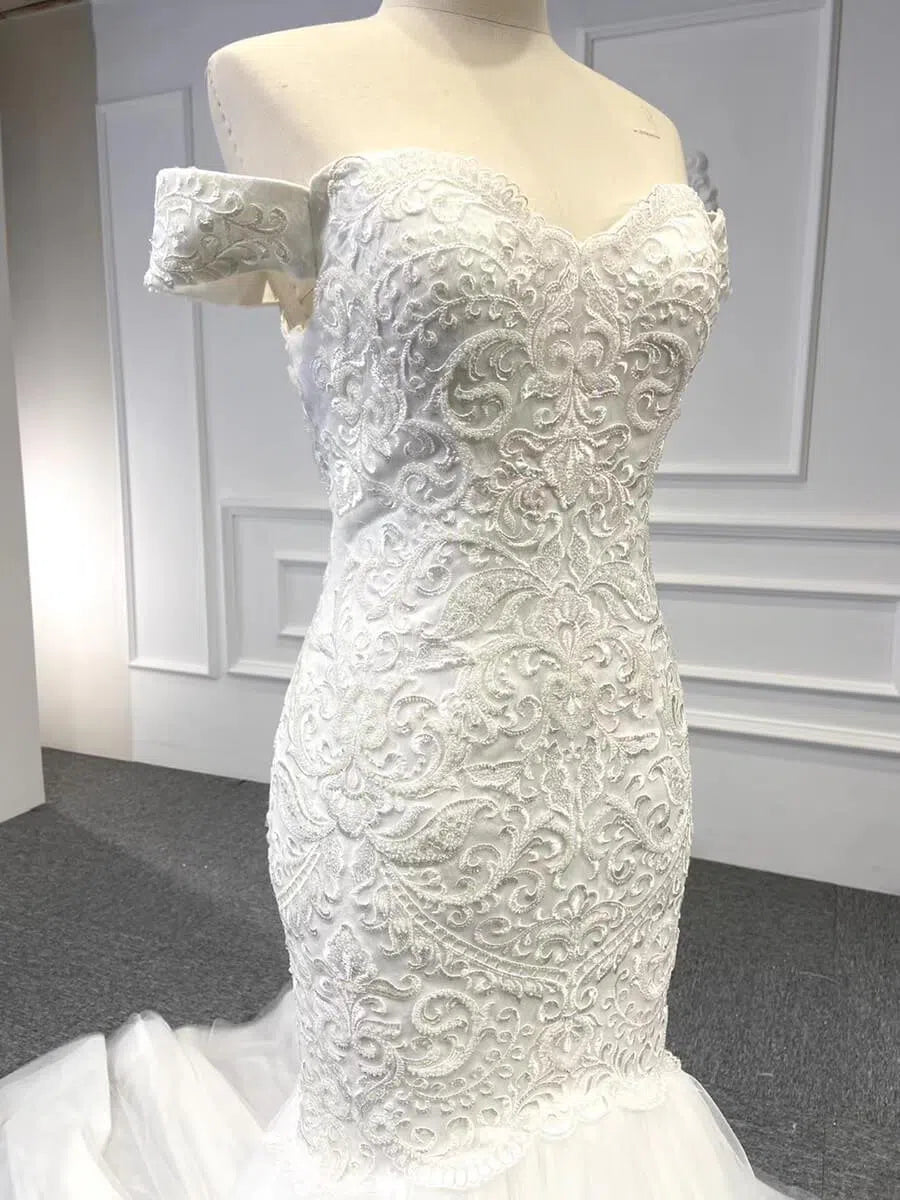 Vintage Beaded Trumpet Wedding Dresses Chapel Train VW1265-wedding dresses 2025 -Viniodress-Ivory-Custom Size-