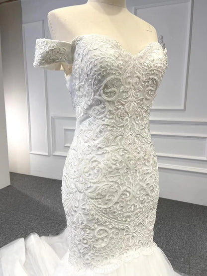 Vintage Beaded Trumpet Wedding Dresses Chapel Train VW1265-wedding dresses 2025 -Viniodress-Ivory-Custom Size-