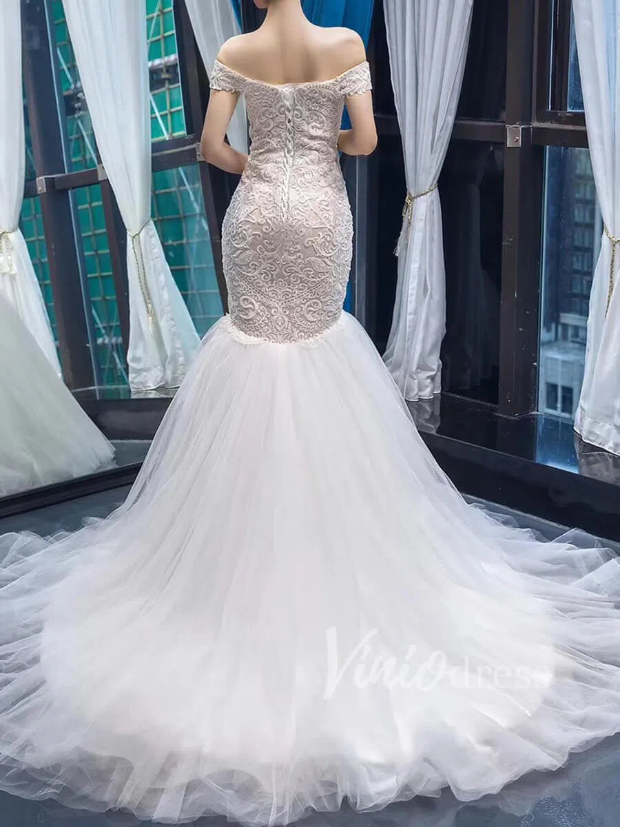 Vintage Beaded Trumpet Wedding Dresses Chapel Train VW1265-wedding dresses-Viniodress-Viniodress