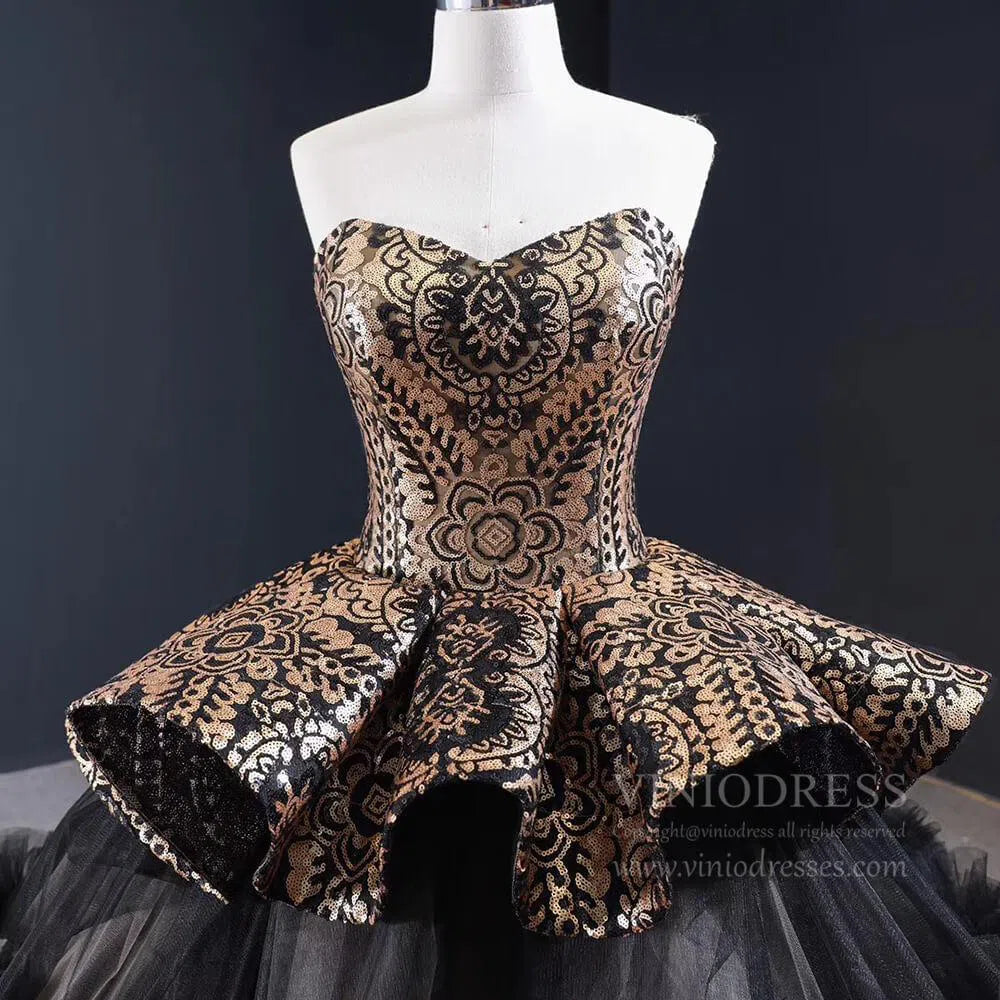 Prom Dress 2025 Vintage Black Quinceanera Dresses Haute Gold Sequin Ball Gowns FD1679 viniodress-unique prom dresses-As Picture-Custom Size-Viniodress