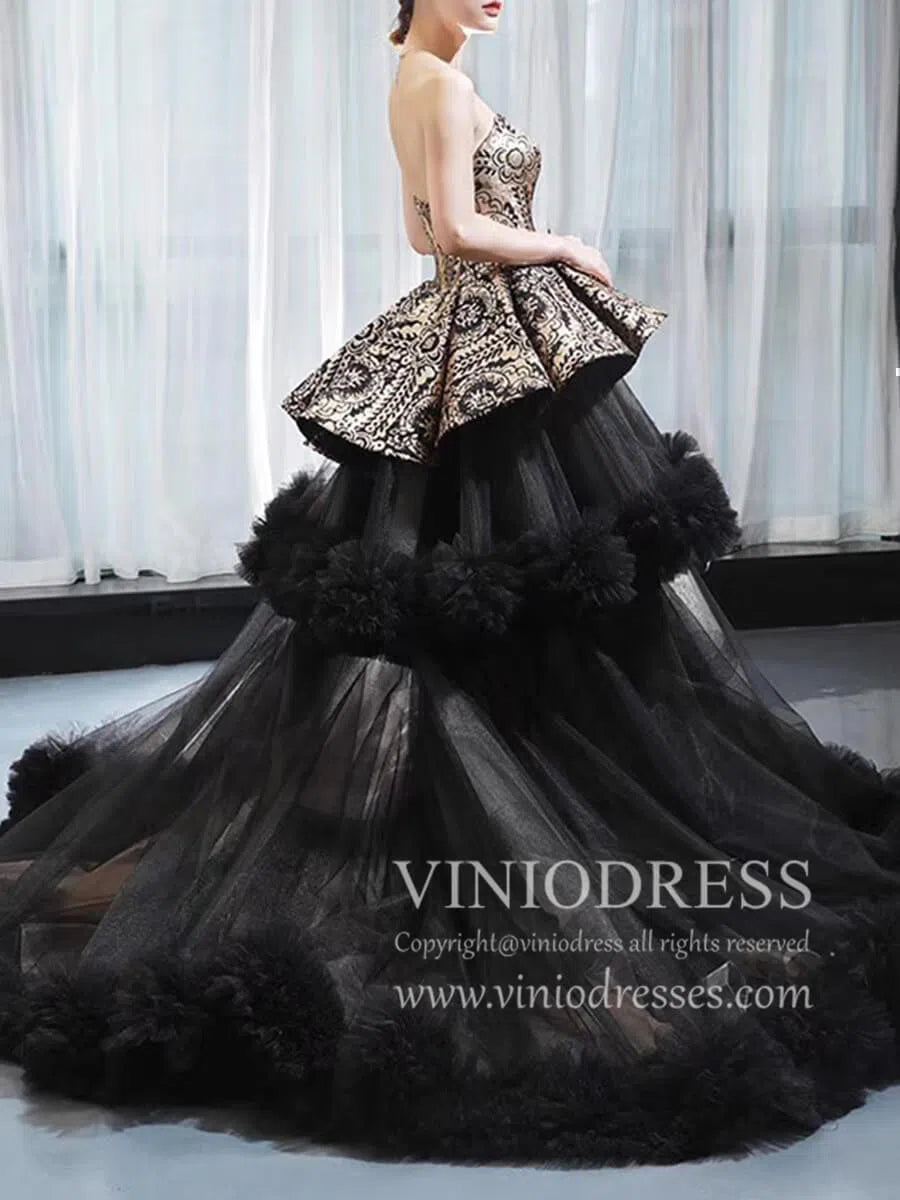 Vintage Black Quinceanera Dresses Haute Gold Sequin Ball Gowns FD1679 viniodress-Quinceanera Dresses 2025 -Viniodress-Black-Custom Size-