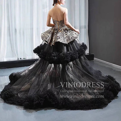 Vintage Black Quinceanera Dresses Haute Gold Sequin Ball Gowns FD1679 viniodress-Quinceanera Dresses 2025 -Viniodress-Black-Custom Size-