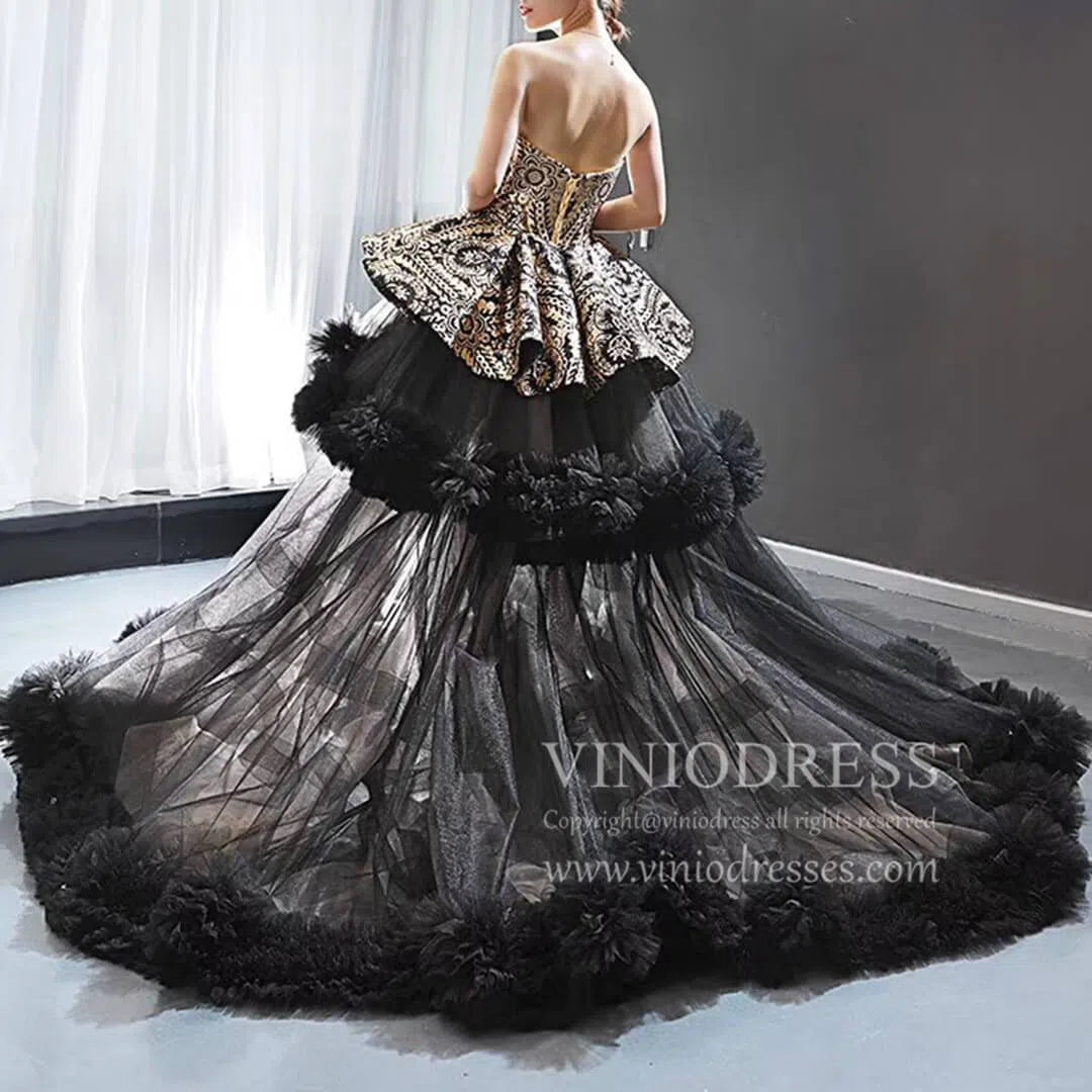 Vintage Black Quinceanera Dresses Haute Gold Sequin Ball Gowns FD1679 Viniodress Vintage Black Quinceanera Dresses Haute Gold Sequin Ball Gowns FD1679 Viniodress