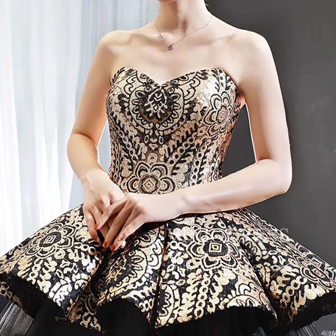Vintage Black Quinceanera Dresses Haute Gold Sequin Ball Gowns FD1679 Viniodress Vintage Black Quinceanera Dresses Haute Gold Sequin Ball Gowns FD1679 Viniodress
