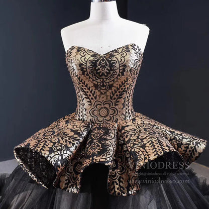 Vintage Black Quinceanera Dresses Haute Gold Sequin Ball Gowns FD1679 viniodress-Quinceanera Dresses 2025 -Viniodress-Black-Custom Size-