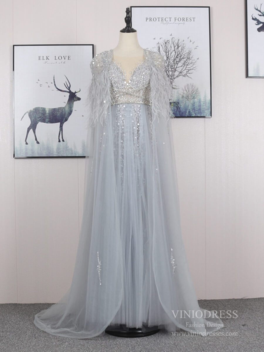 Vintage Blush Pink Prom Dresses with Long Cape FD2481-Evening Dresses 2025 -Viniodress-Blush Pink-US 2-