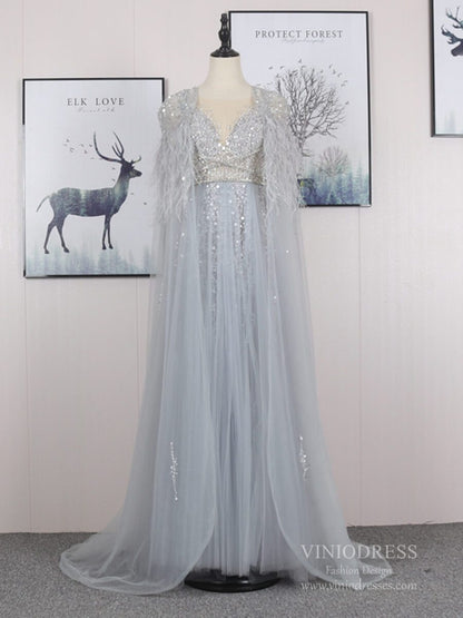 Vintage Blush Pink Prom Dresses with Long Cape FD2481-Evening Dresses 2025 -Viniodress-Blush Pink-US 2-