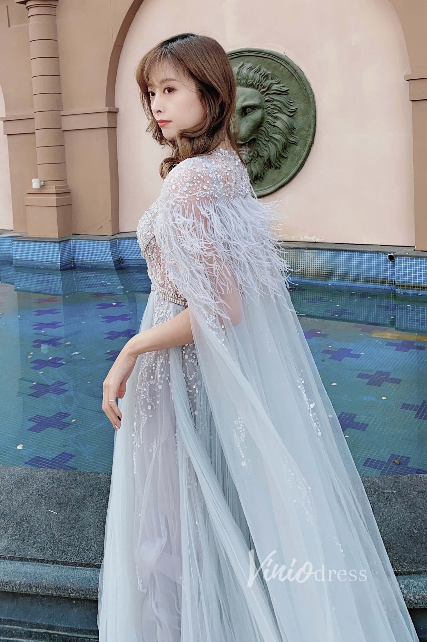 Vintage Blush Pink Prom Dresses with Long Cape FD2481-Evening Dresses 2025 -Viniodress-Blush Pink-US 2-