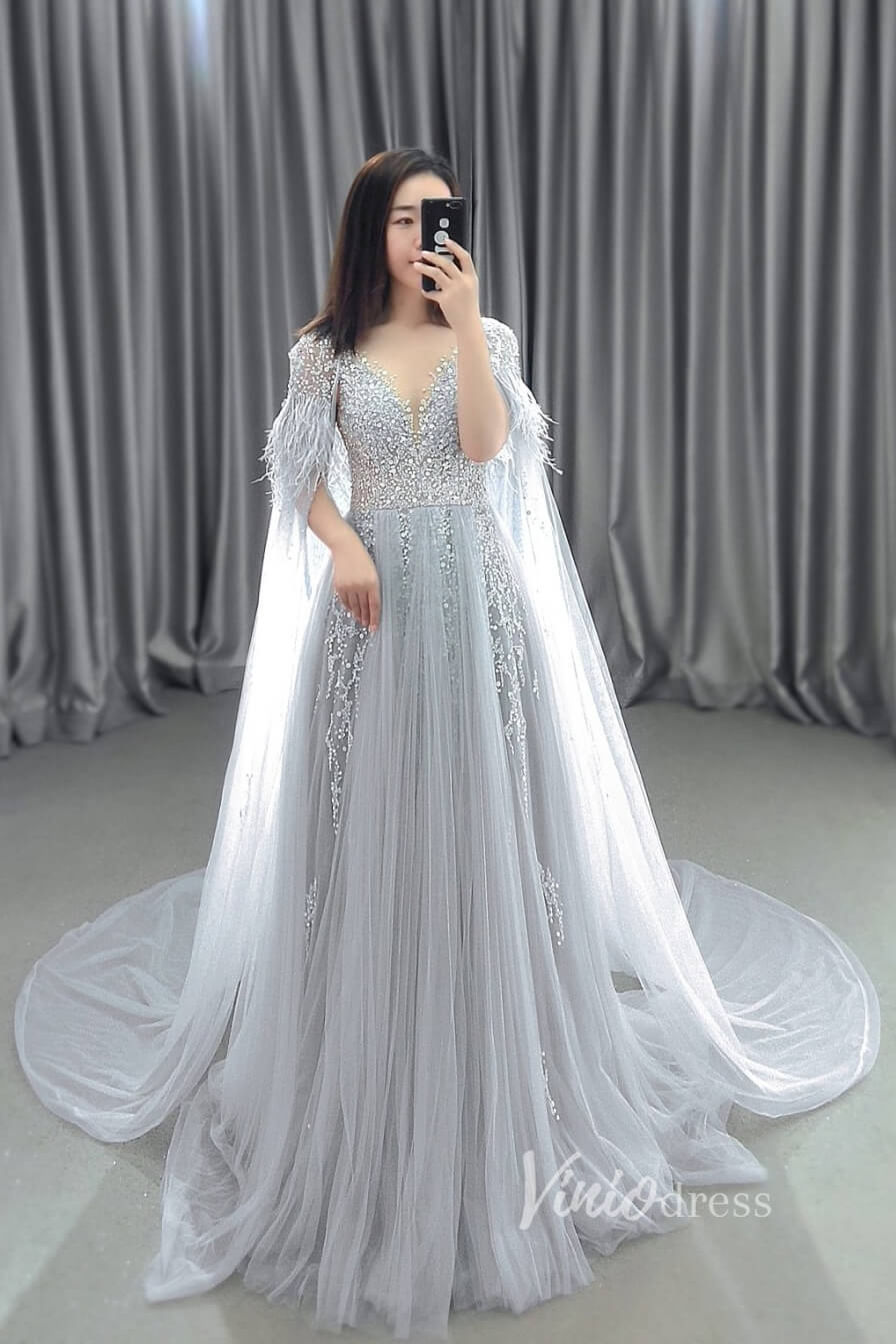 Vintage Blush Pink Prom Dresses with Long Cape FD2481-Evening Dresses 2025 -Viniodress-Blush Pink-US 2-