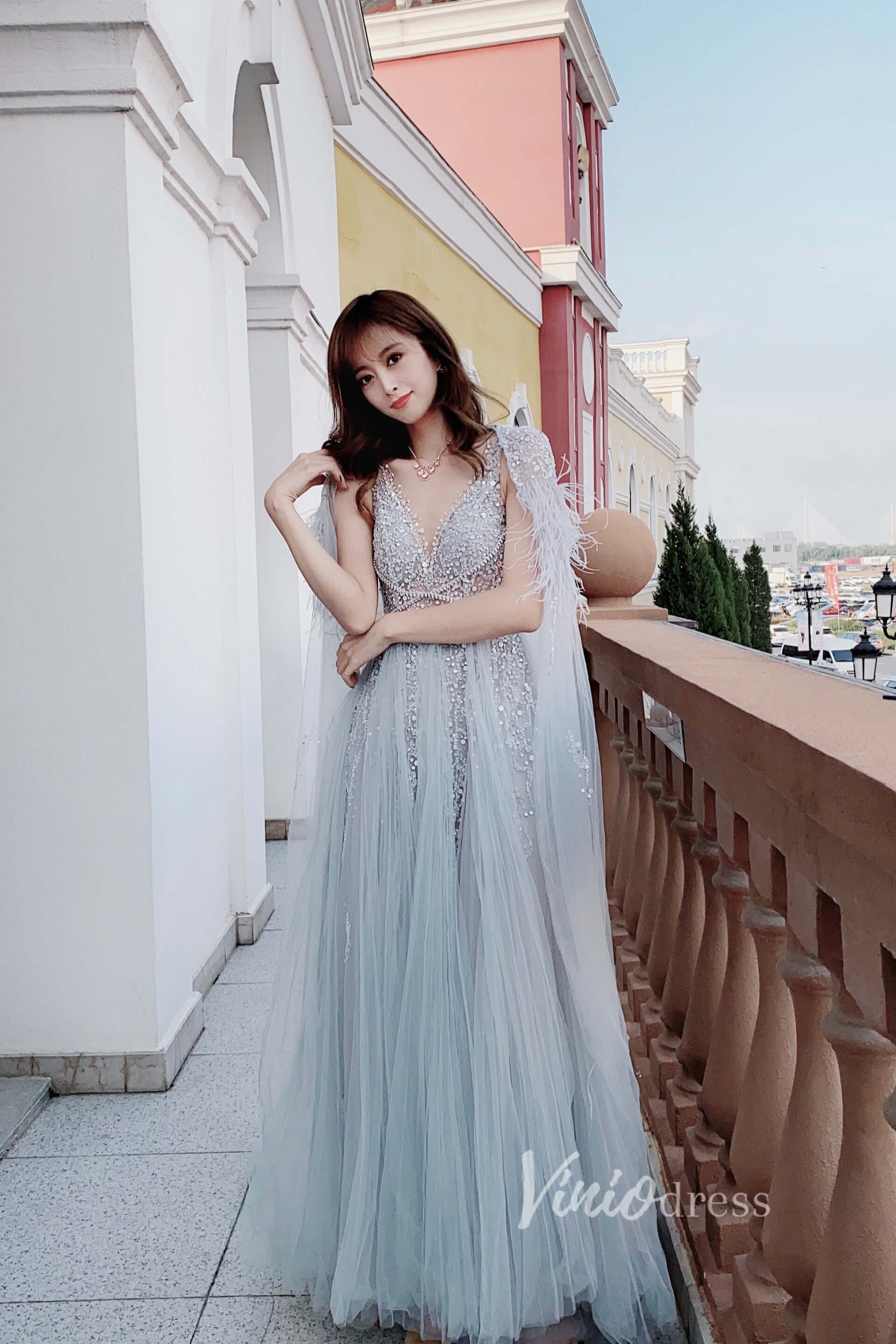 Vintage Blush Pink Prom Dresses with Long Cape FD2481-Evening Dresses 2025 -Viniodress-Blush Pink-US 2-