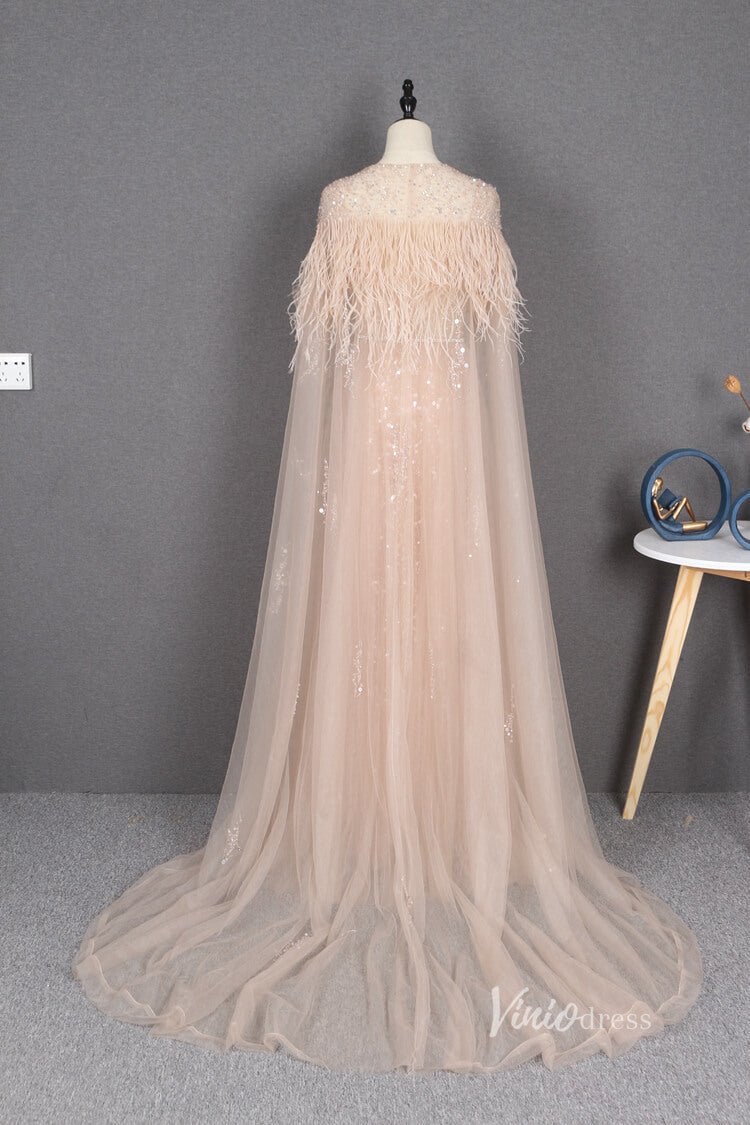 Vintage Blush Pink Prom Dresses with Long Cape FD2481-Evening Dresses 2025 -Viniodress-Blush Pink-US 2-