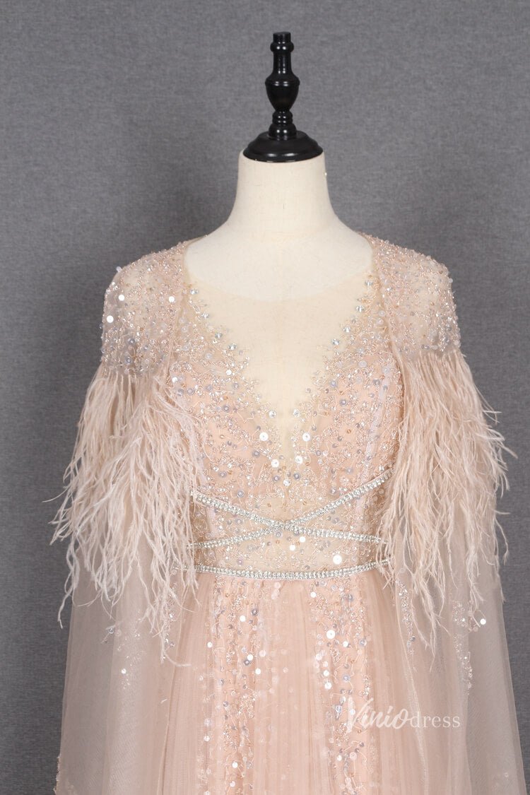 Vintage Blush Pink Prom Dresses with Long Cape FD2481-Evening Dresses 2025 -Viniodress-Blush Pink-US 2-